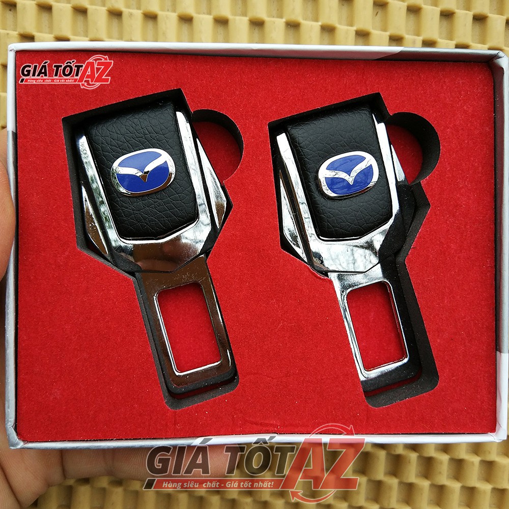 Bộ 2 Chốt ngắt cảnh báo thắt đai an toàn xe ô tô - Logo M.A.Z.D.A loại bọc da cao cấp