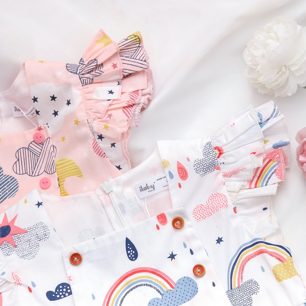 Váy cho bé gái ILABY thiết kế họa tiết cầu vồng ngộ nghĩnh chất liệu thô cotton thoáng mát cho bé 2-11 tuổi[IG0777]