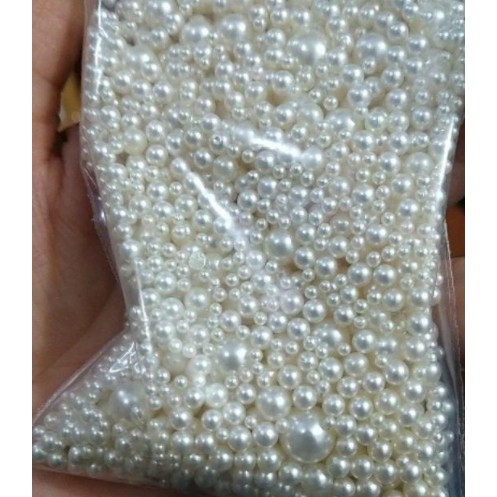 25/50gam hỗn hợp hạt nhựa ngọc trai không lỗ nhiều size màu kem
