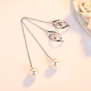 Bông tai Trân châu đính đá dáng dài Bạc 925 T156