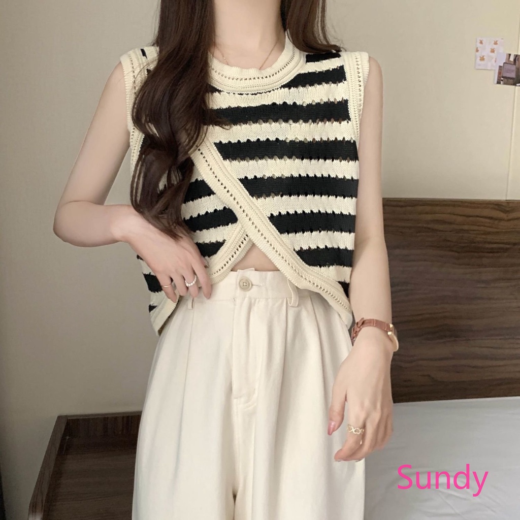 Áo Dệt Kim Sát Nách Cổ Tròn Thời Trang Mùa Thu Cho Nữ
