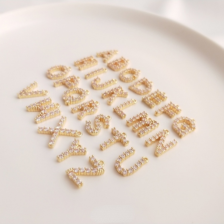 Mặt dây chuyền hình 26 chữ cái bằng đồng 14K đính đá Zircon diy