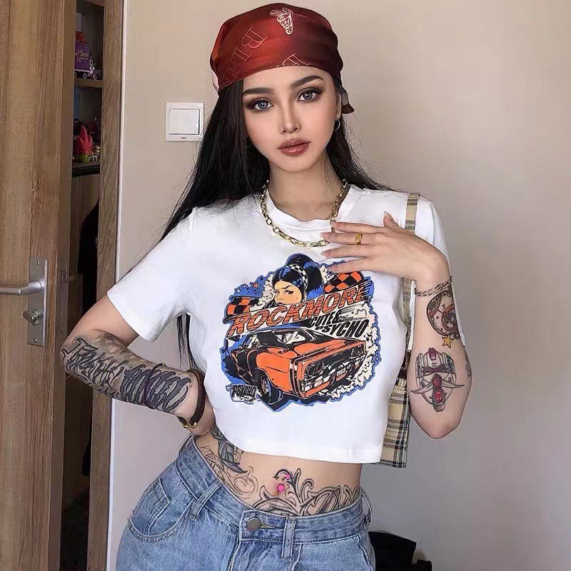 Áo croptop tay ngắn thiết kế phong cách Retro trẻ trung cho nữ