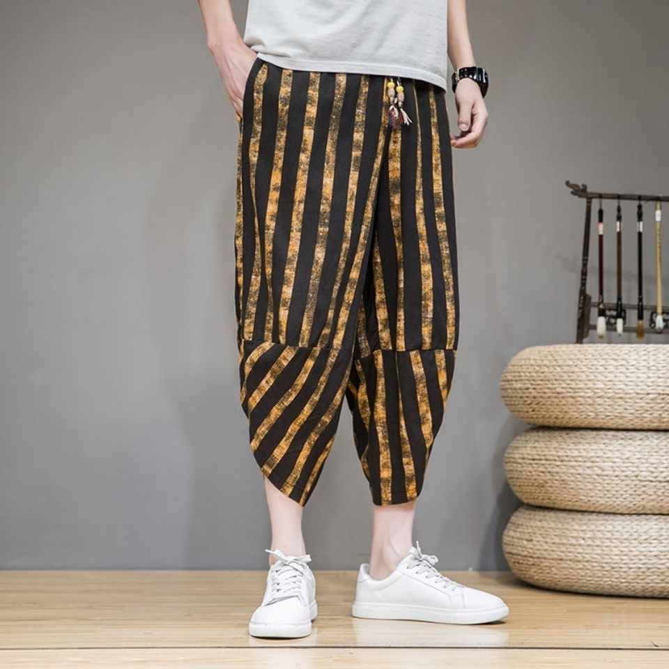 Quần Ống Rộng Chất Liệu Cotton Lanh Size Lớn Phong Cách Dân Tộc Cho Nam