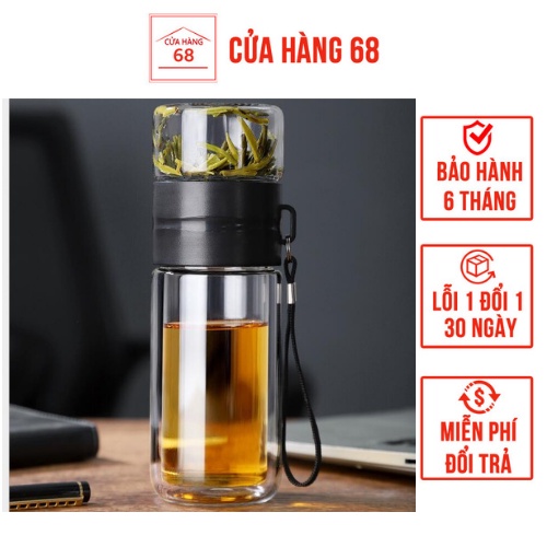 Bình trà thủy tinh 2 lớp cách nhiệt giữ nhiệt dung tích 400ml - Set1750