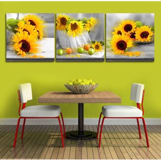 Tranh Tráng Gương khung COMPOZIT 40x60cm x 3 tranh - Giỏ hoa hướng dương 1