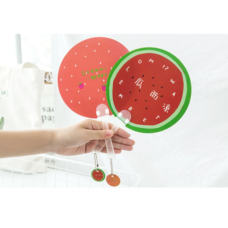 Quạt cầm tay hoạt hình vs trái cây kèm Dây treo mẫu mới