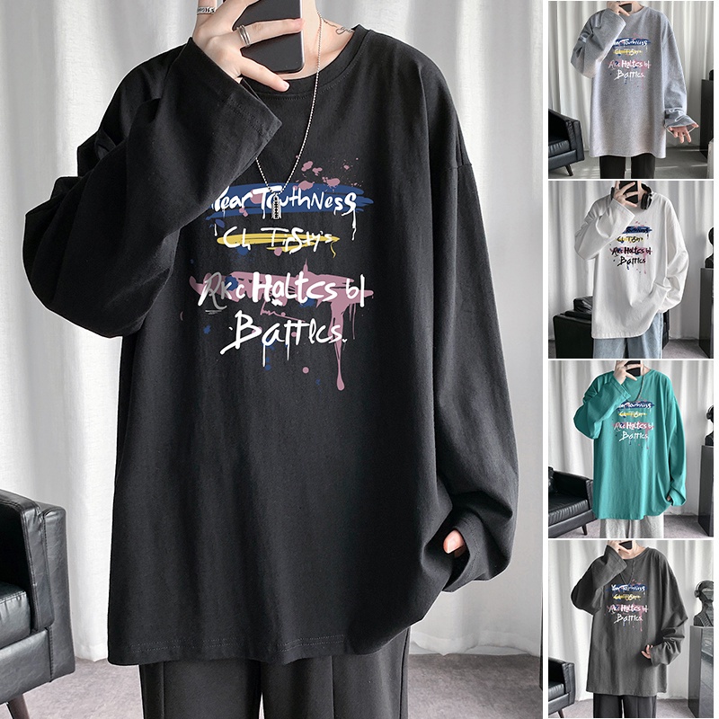 Áo thun tay dài dáng rộng in họa tiết thời trang cho nam 2021