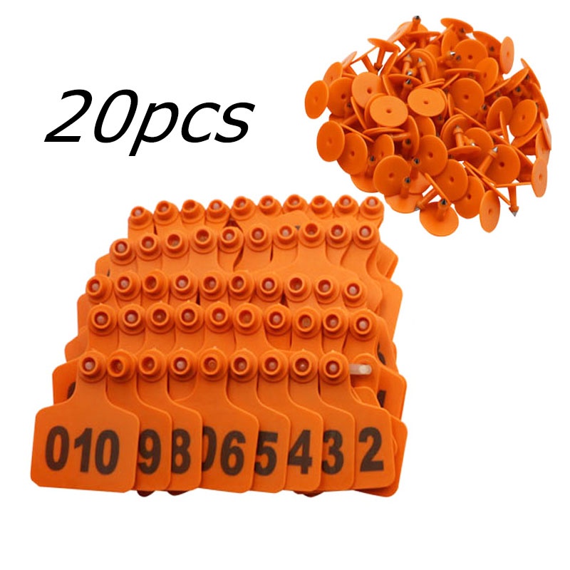 Combo 20pcs thẻ tai lợn, thẻ đeo tai cho heo bằng TPU, có số màu tươi sáng, thích hợp với lợn, bò, dê
