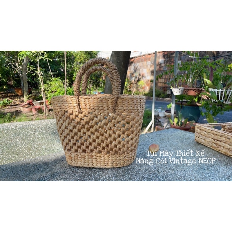 Túi Cói Bầu Chong Chóng Quai Đai - Vintage - Đơn Giản - Cực Xinh