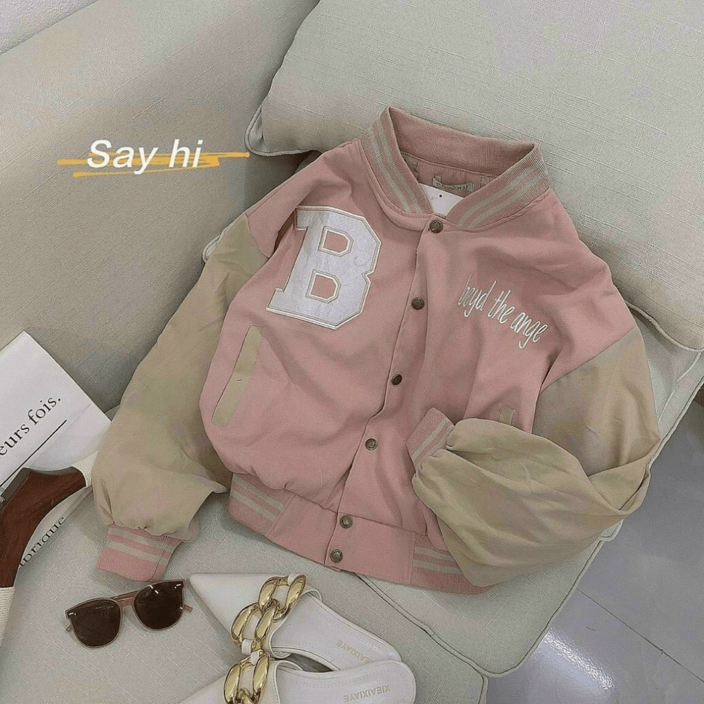 Áo Khoác Bomber Croptop Nữ Chất Da Lộn Phối Viền Cổ Logo Chữ B Thêu Nổi Form Rộng Mặc Đẹp Che Nắng Tốt [NEW UNISEX]