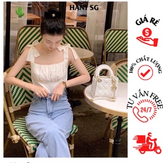 Áo hai dây nhún ngực cột nơ vai chất von dày đẹp