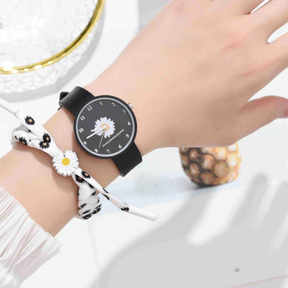 Vòng Tay Bện Dây Mặt Hình Hoa Cúc 2 Màu Siêu Hot Trend ( Ảnh Thật )