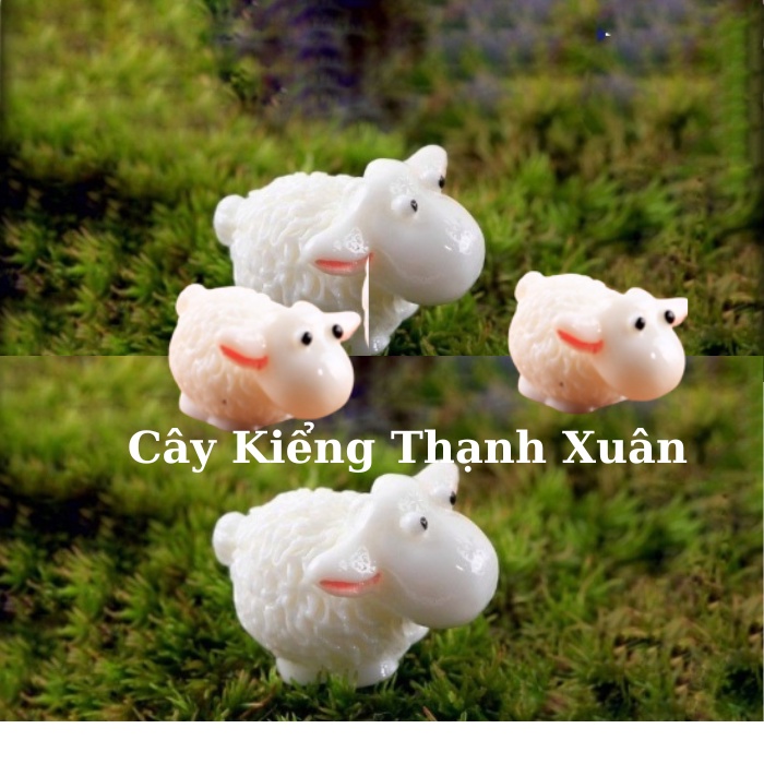 Phụ kiện trang trí tiểu cảnh Cừu lông xù, trang trí sen đá, xương rồng
