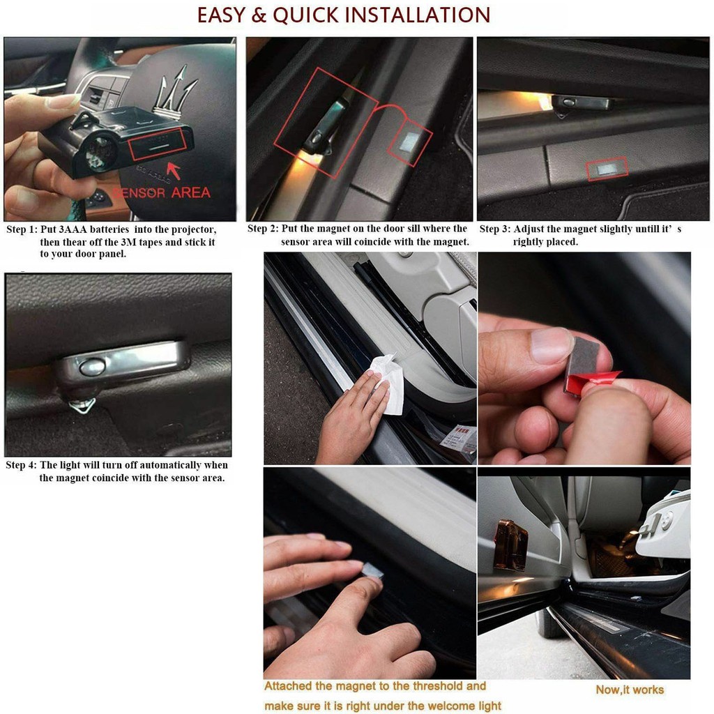 Set 2 Đèn Laser Không Dây Gắn Cửa Xe Ô Tô