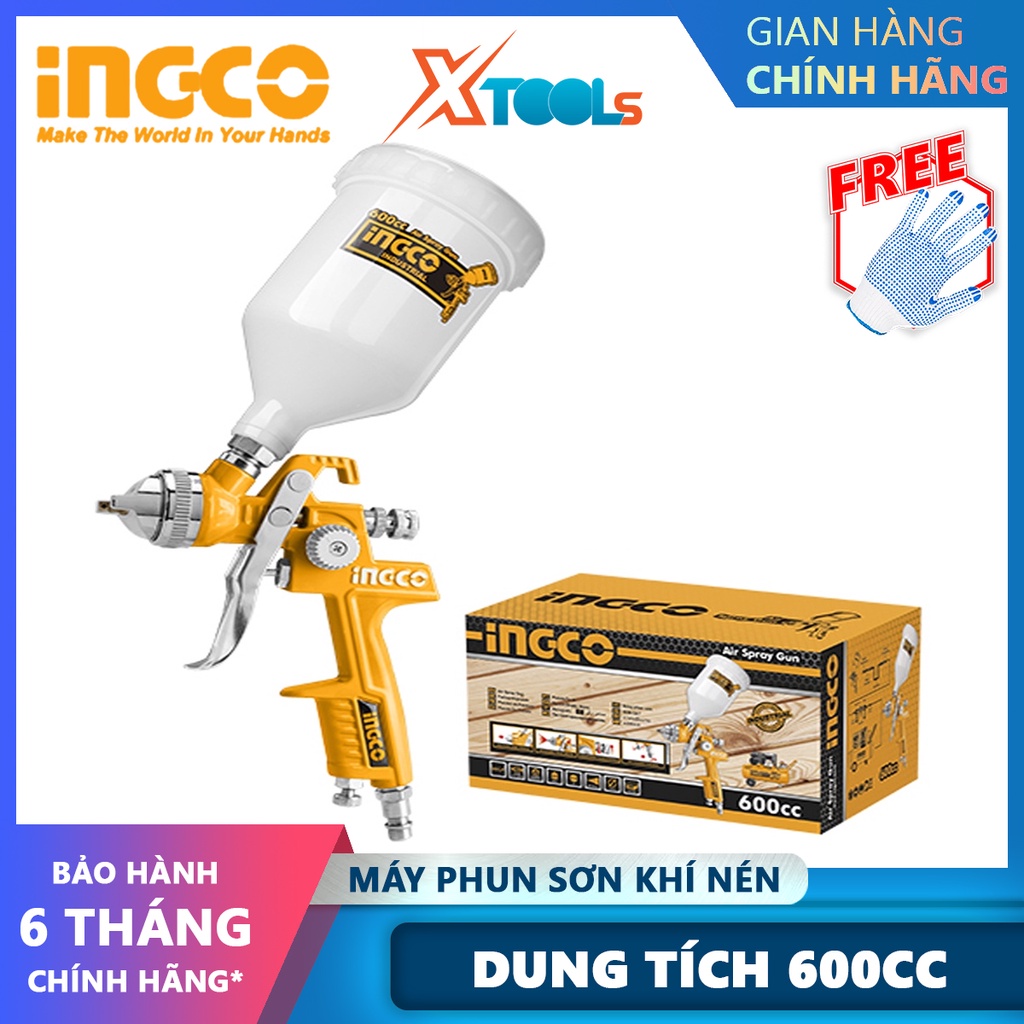 Máy phun sơn khí nén INGCO ASG1061 | súng phun sơn Vòi phun tiêu chuẩn 1,4mm, dung tích bình sơn 600cc phun sơn gỗ, sơn