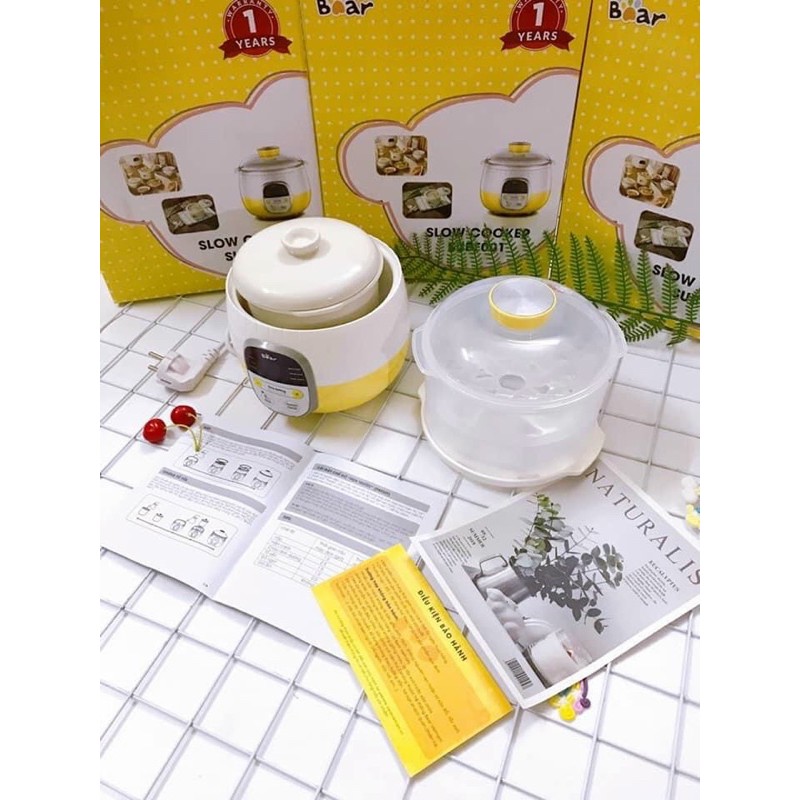 [Bản Quốc Tế] Nồi Bear 0,8l Nấu Cháo Cho Bé, Ninh Hầm Cách Thuỷ Kèm Lồng Hấp