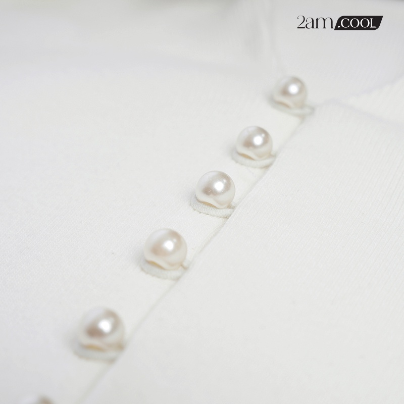 Áo Croptop Tay Dài Kiểu Đính Ngọc Chất Liệu Cotton Gân Co Giãn 2AM