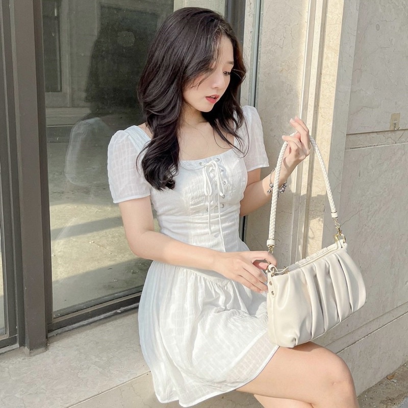 🦋Đầm Xoè Cổ Vuông Đan Dây Ngực🦋