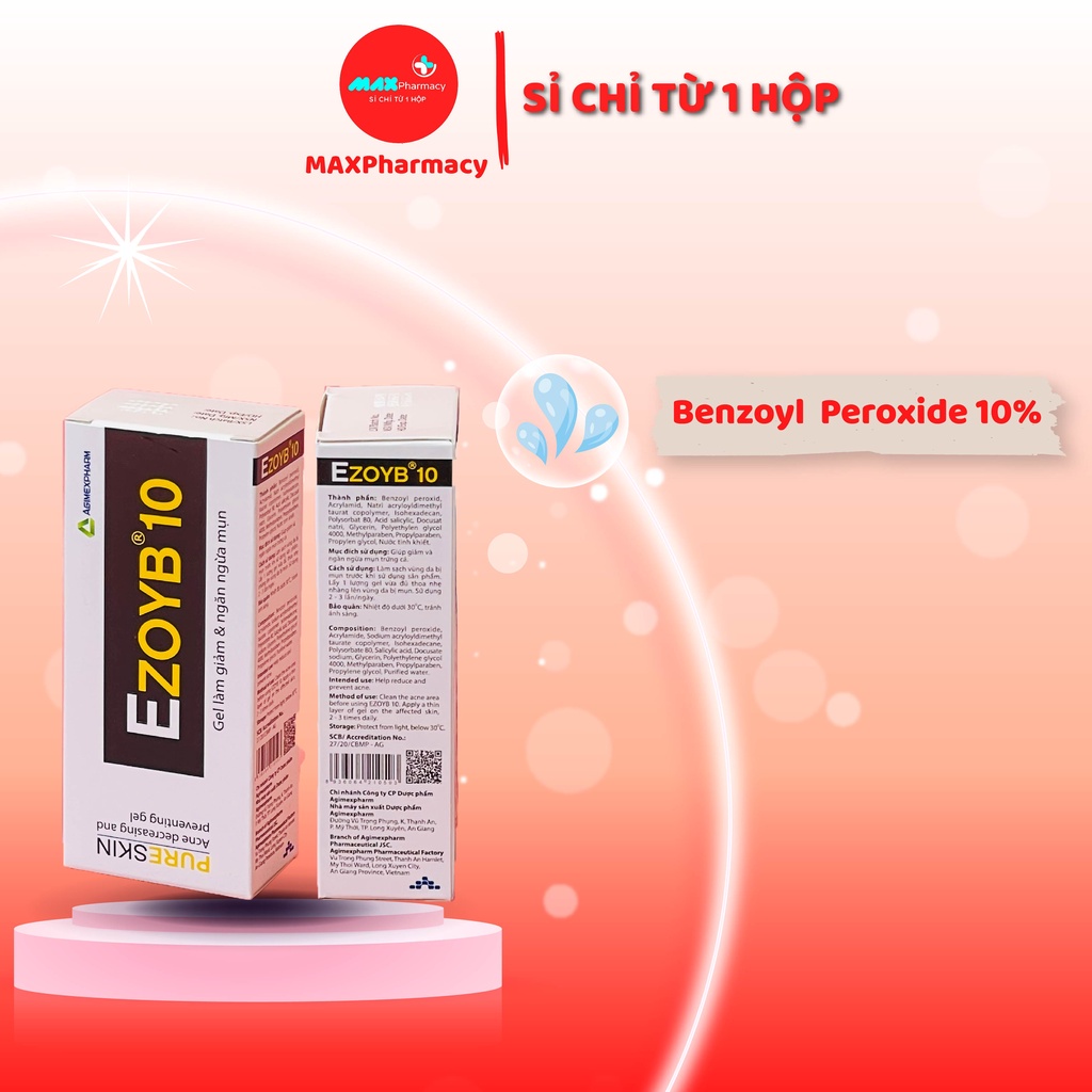 COMBO 10 TUÝP EZOYB 10 Gel làm giảm và ngăn ngừa mụn Benzoyl peroxide 10% - Minpharmacy