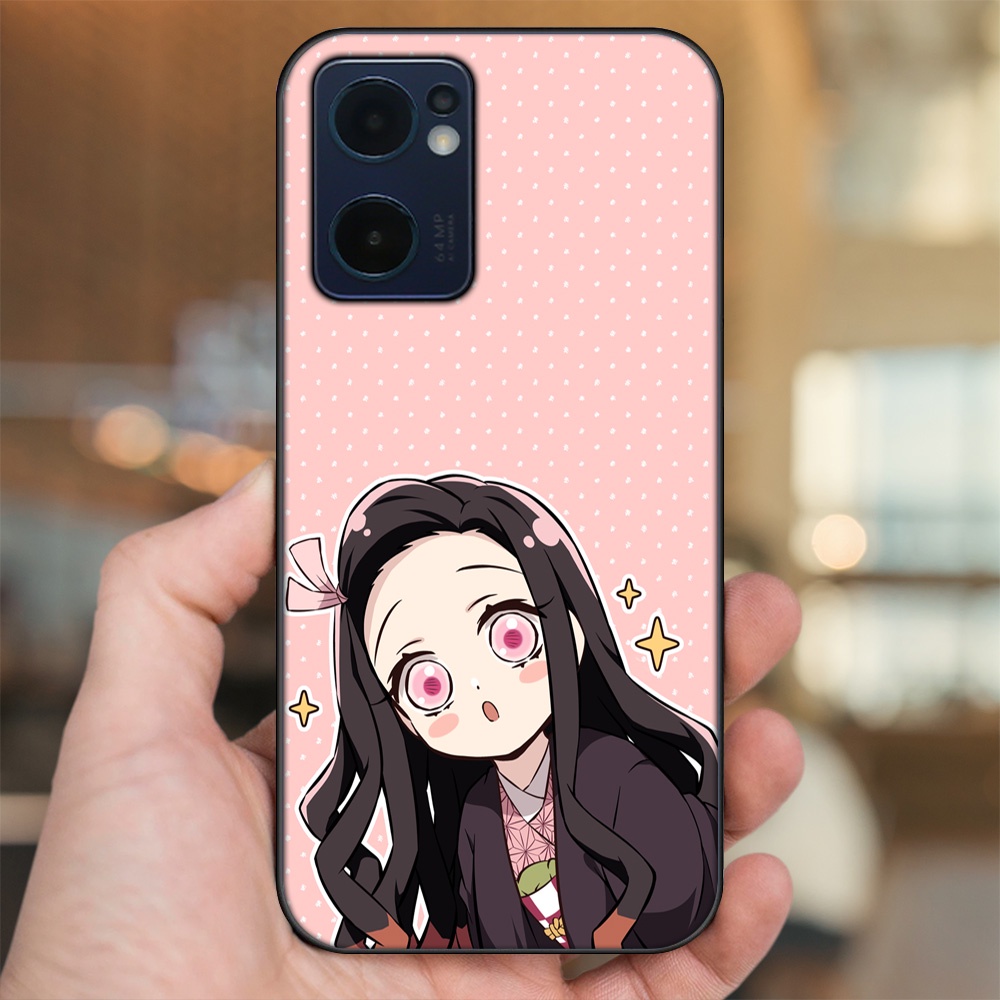 Ốp lưng Oppo Reno 7 5G viền đen in hình Nezuko Kimetsu no Yaiba