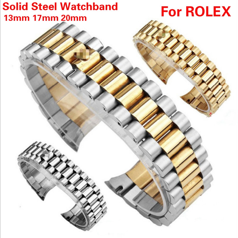 Five Beads Solid Stainless Steel Elbow Strap Luxury Watchband 13 17 20mm
