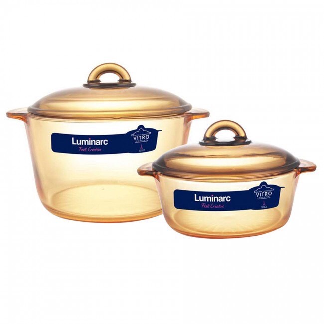 Bộ 2 nồi thủy tinh Luminarc Vitro Amberline Granite 1.5L - 2L