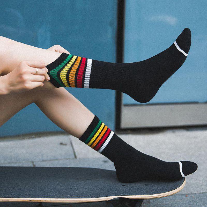 Vớ cổ cao thiết kế sọc cầu vồng sáng tạo đơn giản