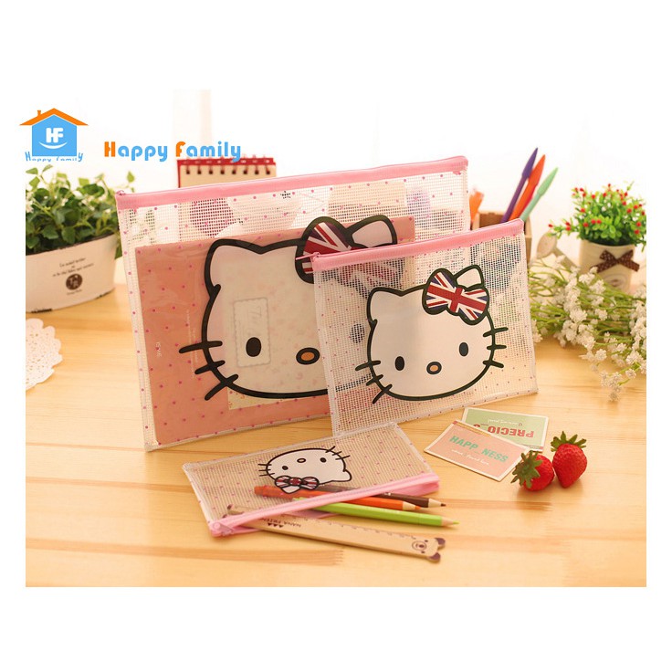 【Có bỏ sỉ 】Combo 3 size túi đựng hồ sơ dây kéo Kitty cao cấp