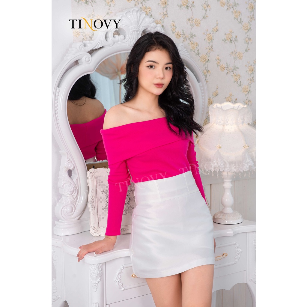 Áo Croptop Tay Dài Cổ Ngang TINOVY A2283