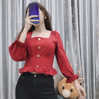 ❤️[CLIP+HÌNH THẬT] áo croptop nhún eo tay bo cổ vuông❤️