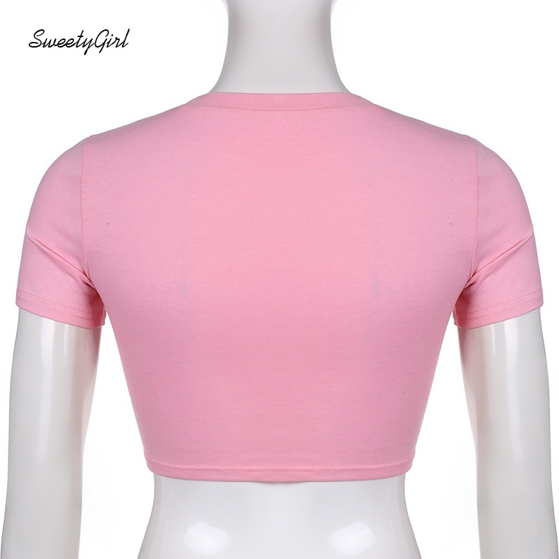 Áo Croptop Tay Ngắn Cổ Tròn In Họa Tiết Hoạt Hình Nhiều Màu Sắc Thời Trang Cho Nữ