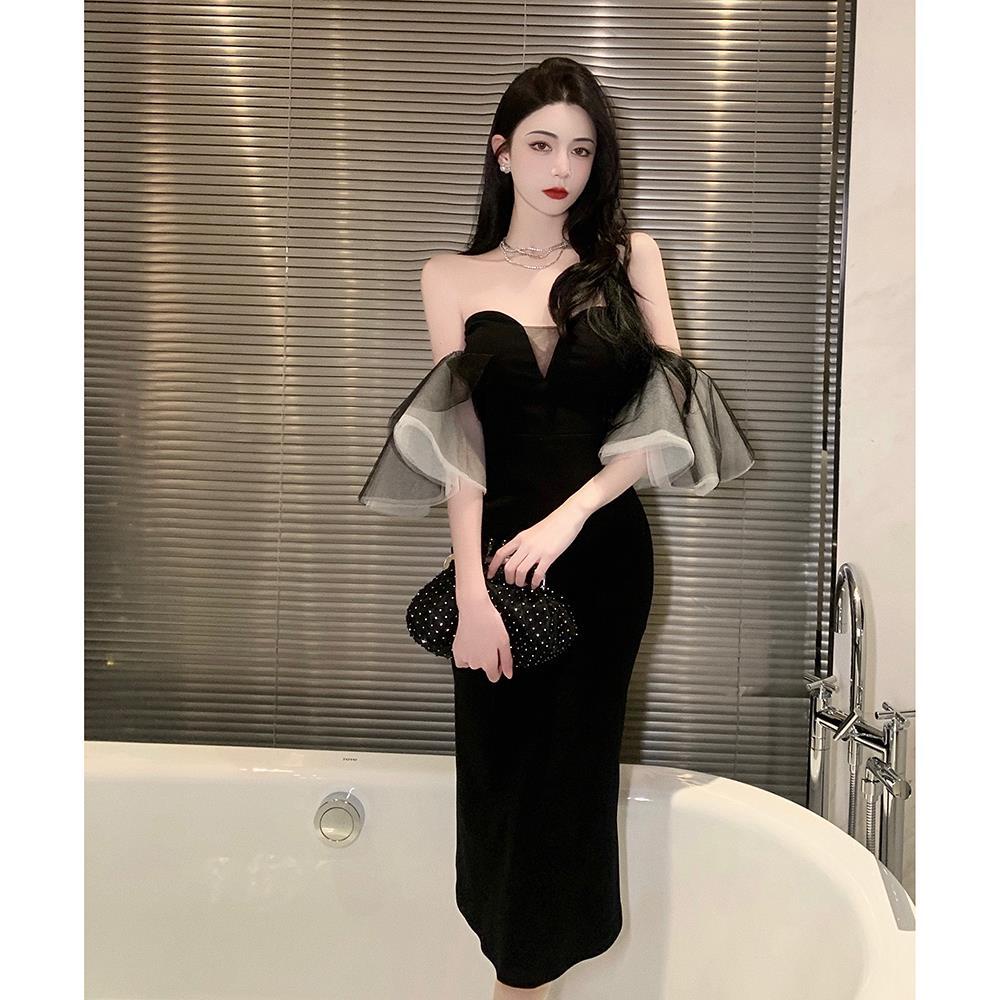Đầm Đuôi Cá Dự Tiệc Lệch Vai Sexy Đen Thời Trang Nữ