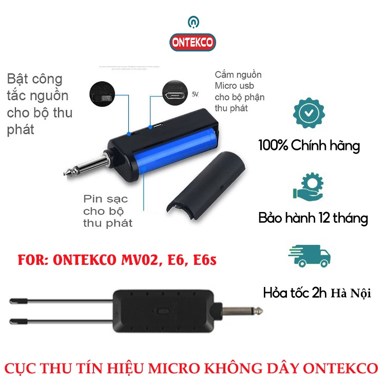 Cục thu tín hiệu dành cho micro không dây ONTEKCO MV02| E6| E6s chân 6.5mm cắm vừa amply, loa kéo [congnghecao_ontek]