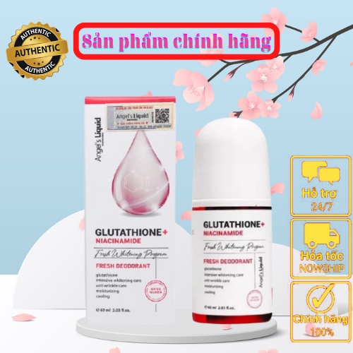Lăn khử mùi mờ thâm, dưỡng trắng da Angel's Liquid Glutathione plus Niacinamide 60ml - MAT