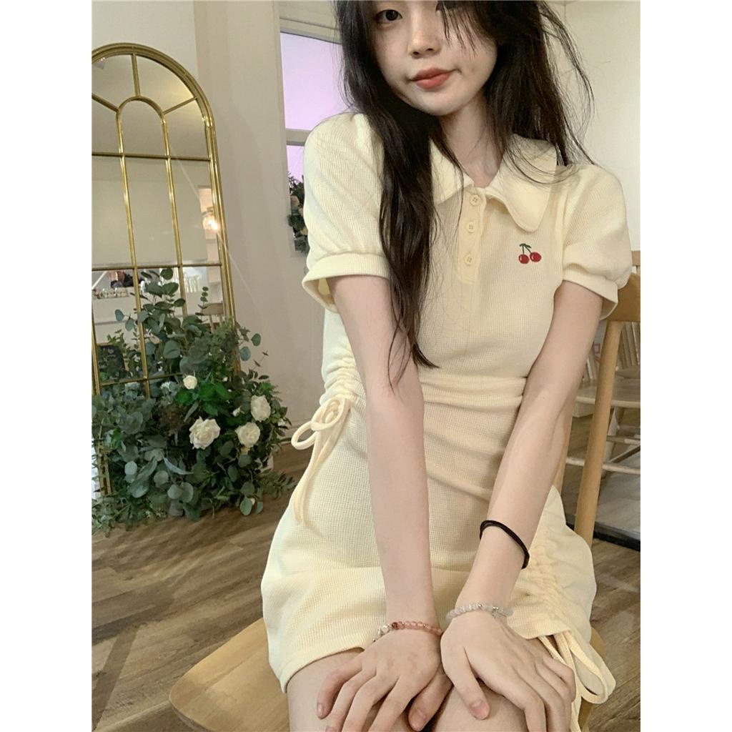 Đầm polo Ngắn Tay Họa Tiết cherry Thời Trang Dành Cho Nữ