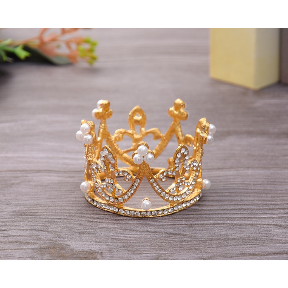 Vương Miện Mini Đính Ngọc Trai Trang Trí Bánh Kem Sinh Nhật Chất Lượng Cao