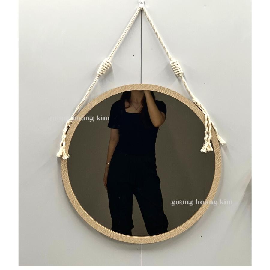 Gương decor, Gương tròn bàn trang điểm treo tường soi mặt trang trí phòng ngủ viền gỗ tặng phụ kiện GUONGHOANGKIM