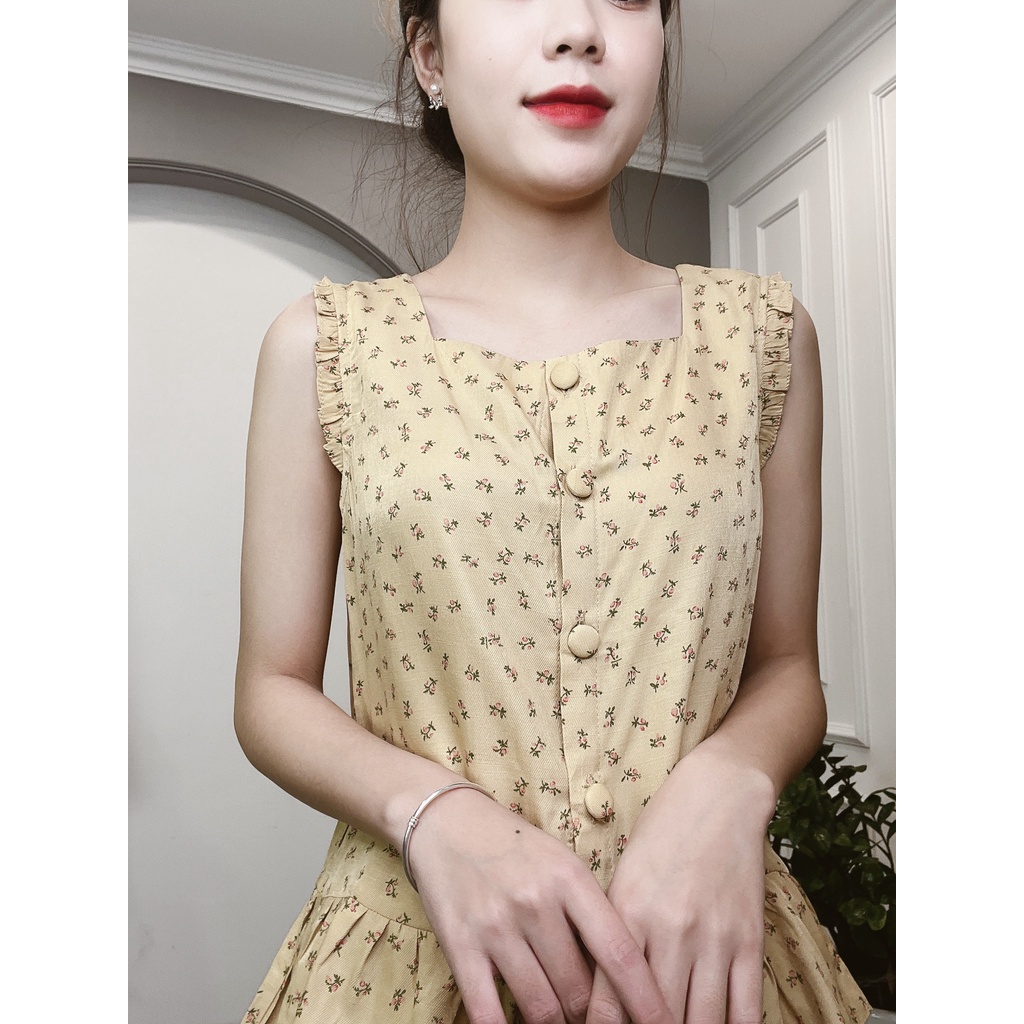 Bộ Pijama Đũi Min House Sát Nách Cúc Bọc