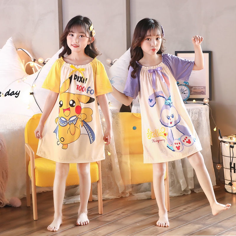Đầm Ngủ Ngắn Tay Họa Tiết Hoạt Hình Dễ Thương Cho Bé Gái