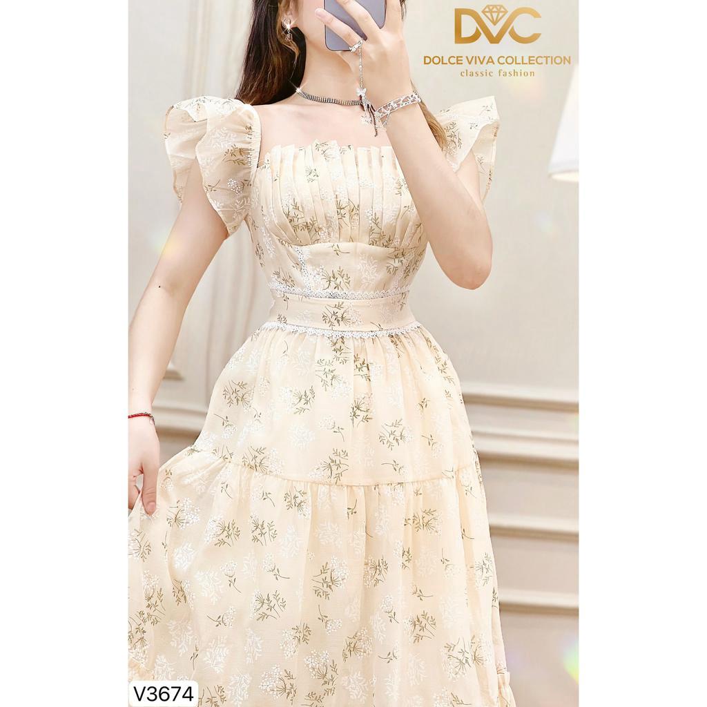 VÁY MIXI BE HỌA TIẾT HOA NHÍ TAY CÁNH TIÊN V3674 - DVC