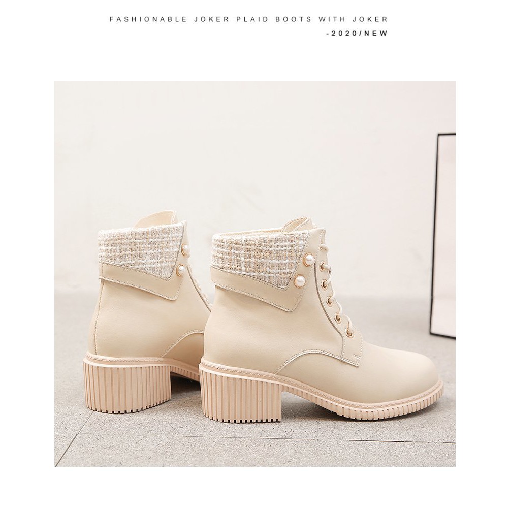 Giày Bốt Martin Nữ phong cách Nhật Bản gót thô đế cao 5P