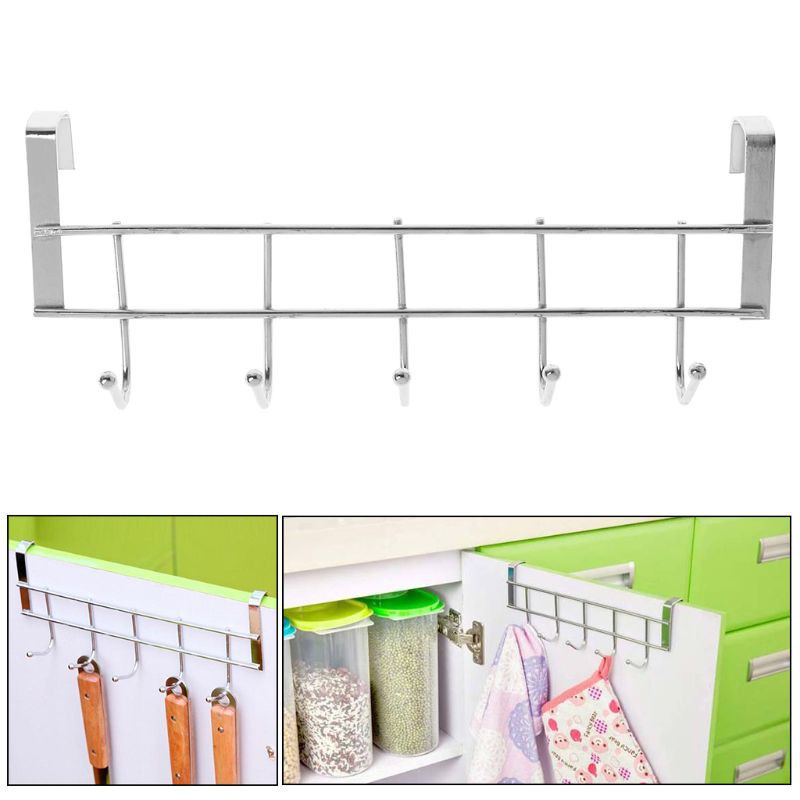 Giá Đỡ 5 Móc Treo Đồ Gắn Cửa Tủ Tiện Dụng Cho Nhà Tắm / Nhà Bếp