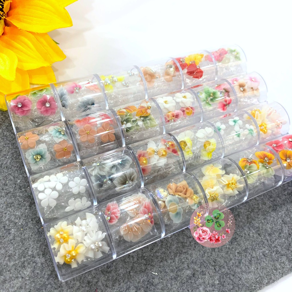 50 - 100 bông - Hoa bột mix set - đủ màu ngẫu nhiên dùng đính trang trí móng siêu xinh.