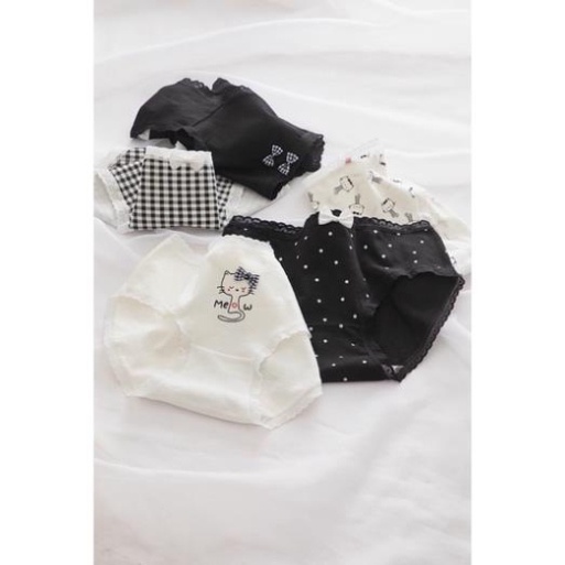 Quần Lót Nữ  Quần Cotton Nữ Viền Phối Hình Mèo Điệu Đà Tôn Dáng 0133 ❤️ mầu đen trắng sport thể thao