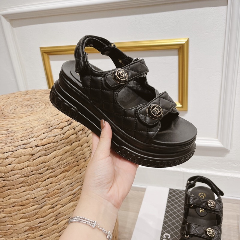 Sandal thể thao khuy tròn hai quai dán ngang đế cao fullbox