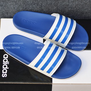 Dép Adidas Cloudfoam Sample màu xanh đế trắng quai trắng sọc xanh