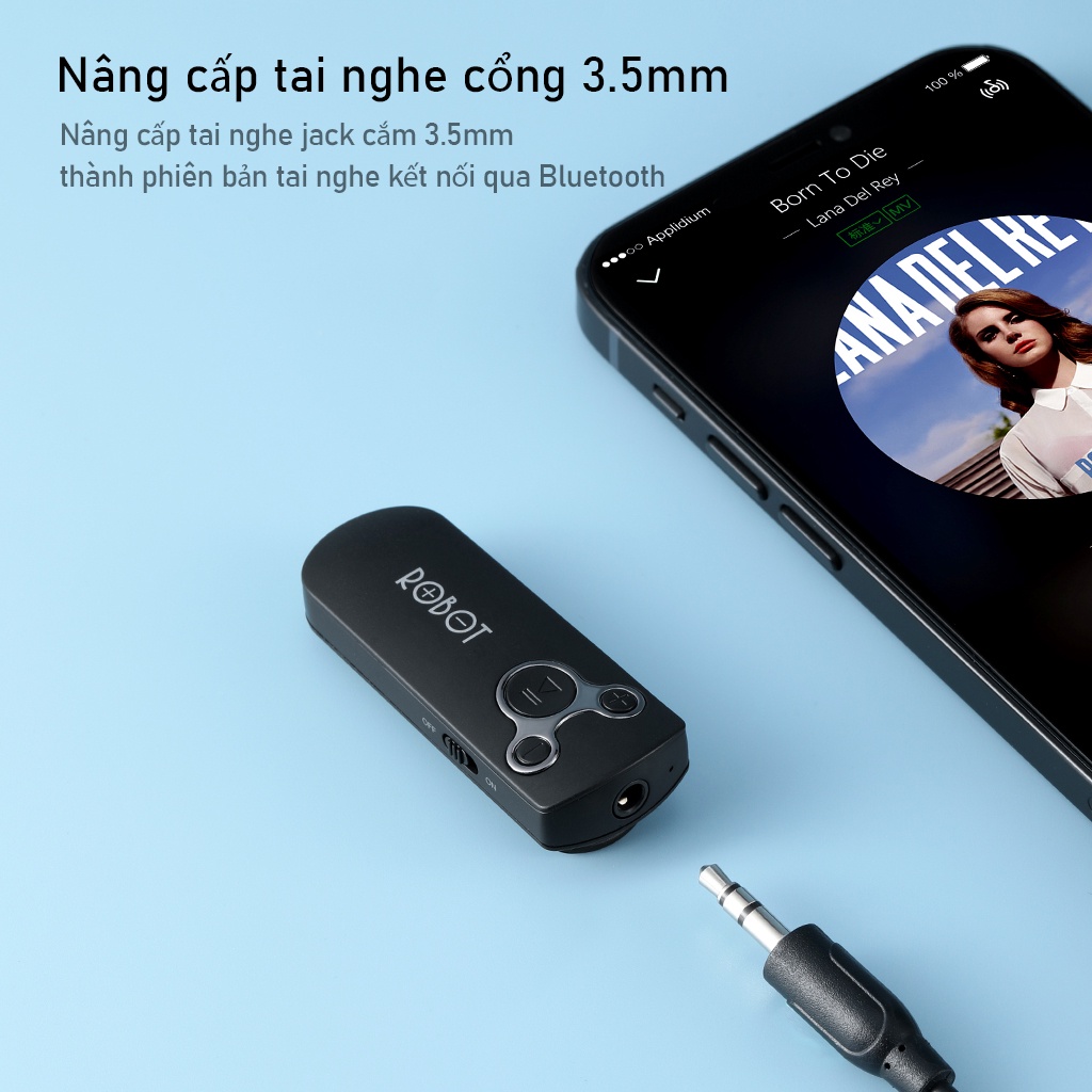 Bộ Thu Nhận Âm Thanh ROBOT RS10 Thông Qua Tín Hiệu Bluetooth 5.0 Cổng Kết Nối AUX 3.5mm Hàng Chính Hãng
