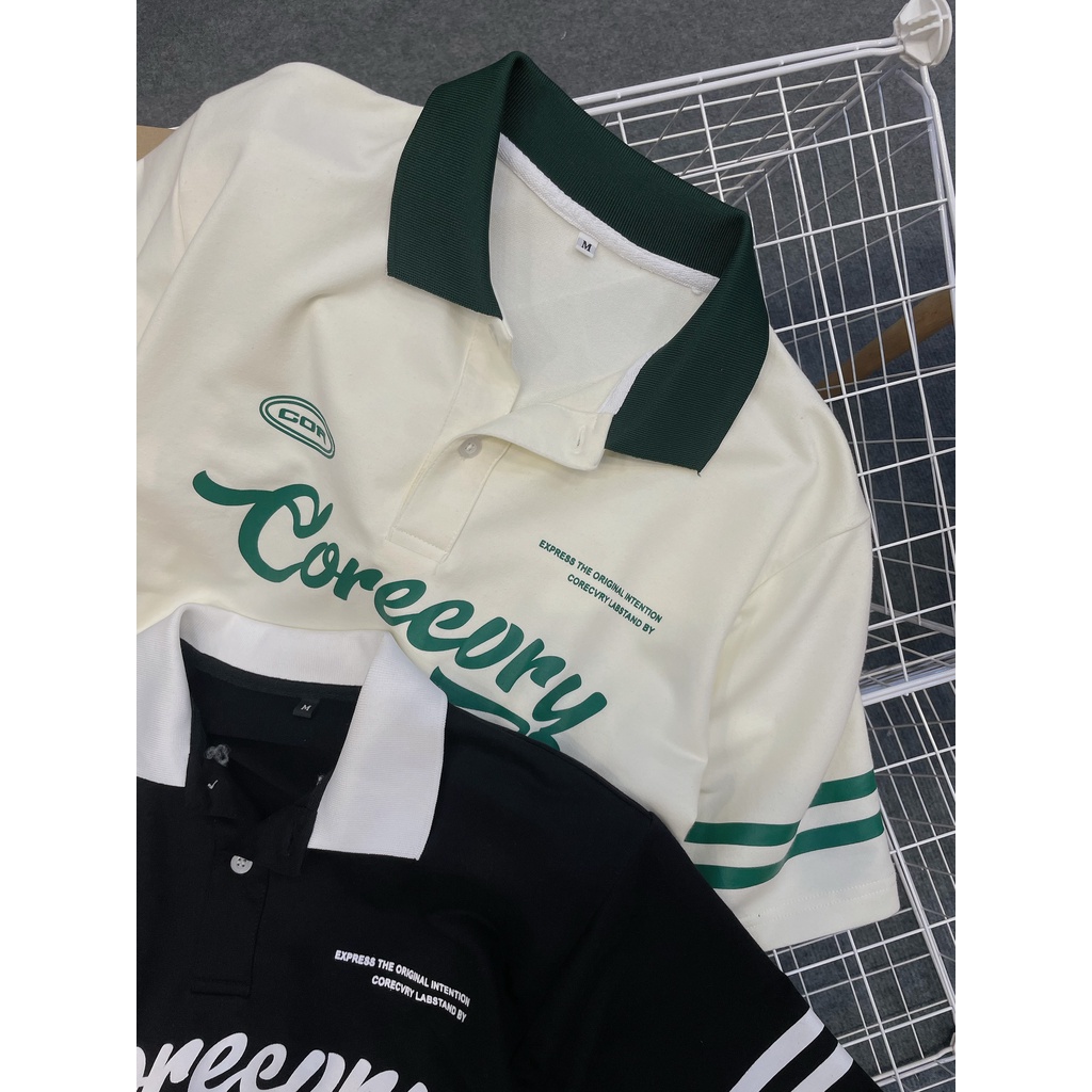 Áo polo unisex tay lỡ form rộng Coreeory, áo thun có cổ nam nữ chất cotton_ Hình thật tại Boin Store
