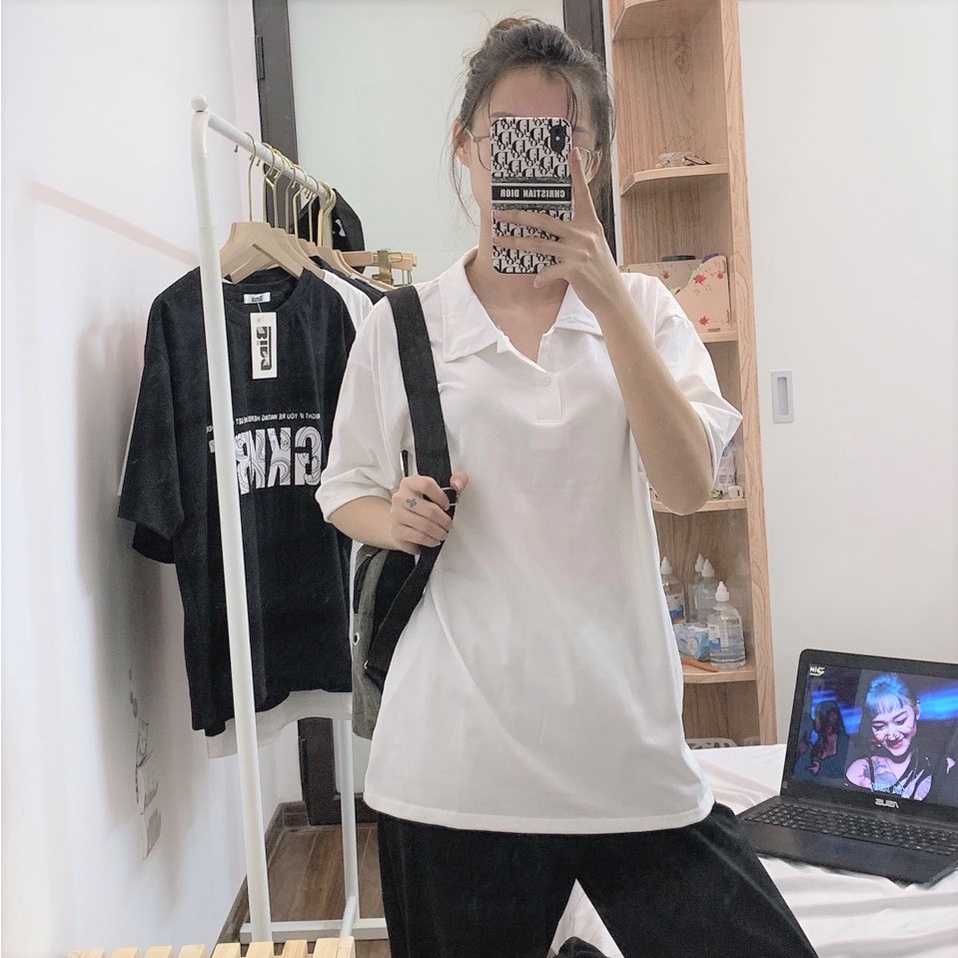 Áo polo Unisex nam nư Bingshop cổ cao tay lỡ hàng có size
